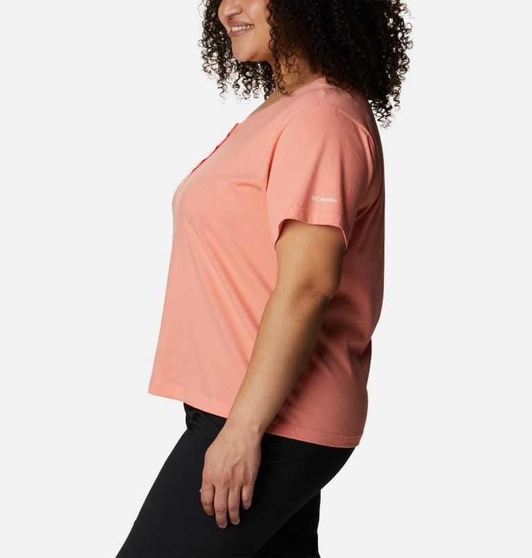 Women's Columbia Sapphire Point Henley T Shirts Coral | Plus Size CA-T6C1A